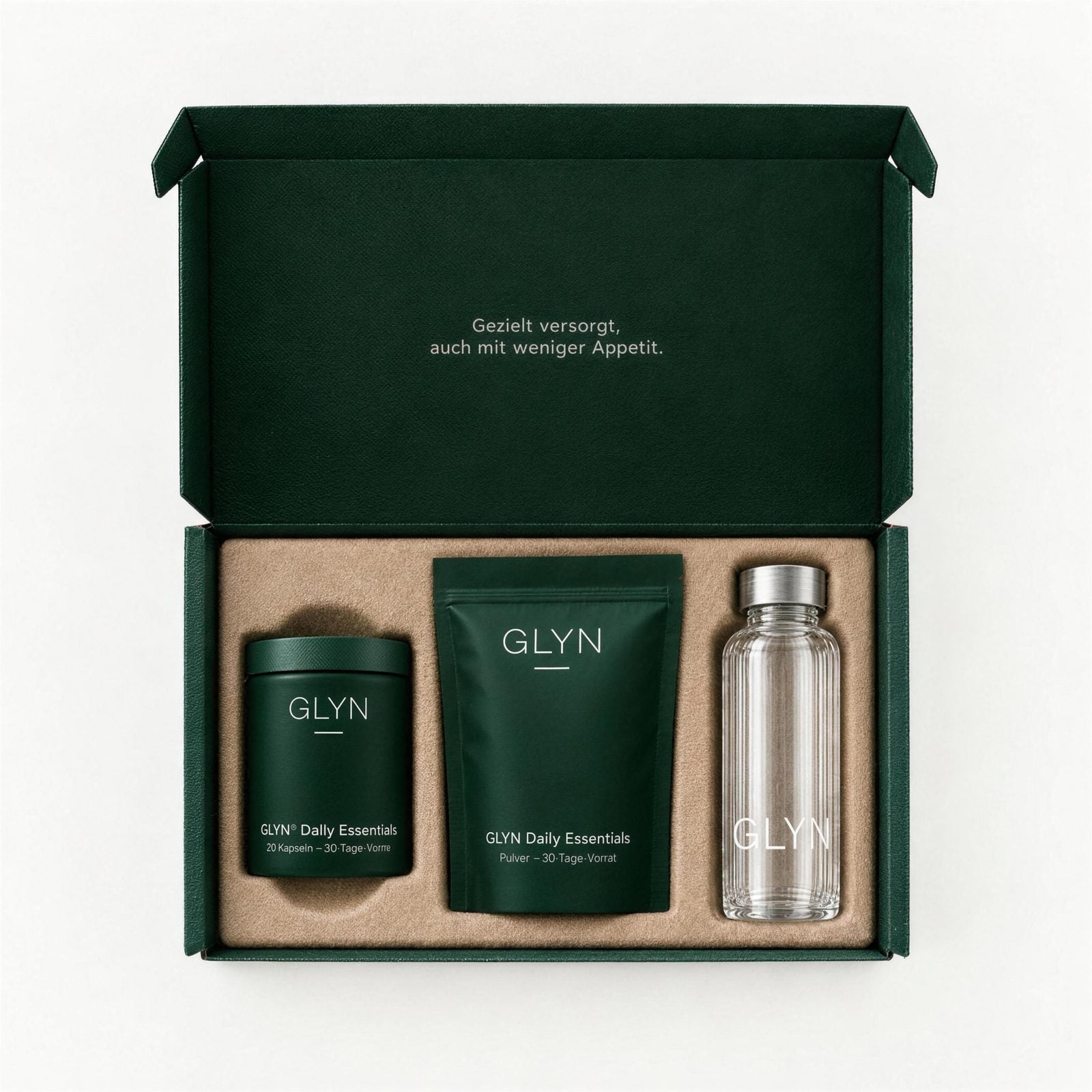 GLYN Monatsbox mit Dose, Beutel und Glasflasche